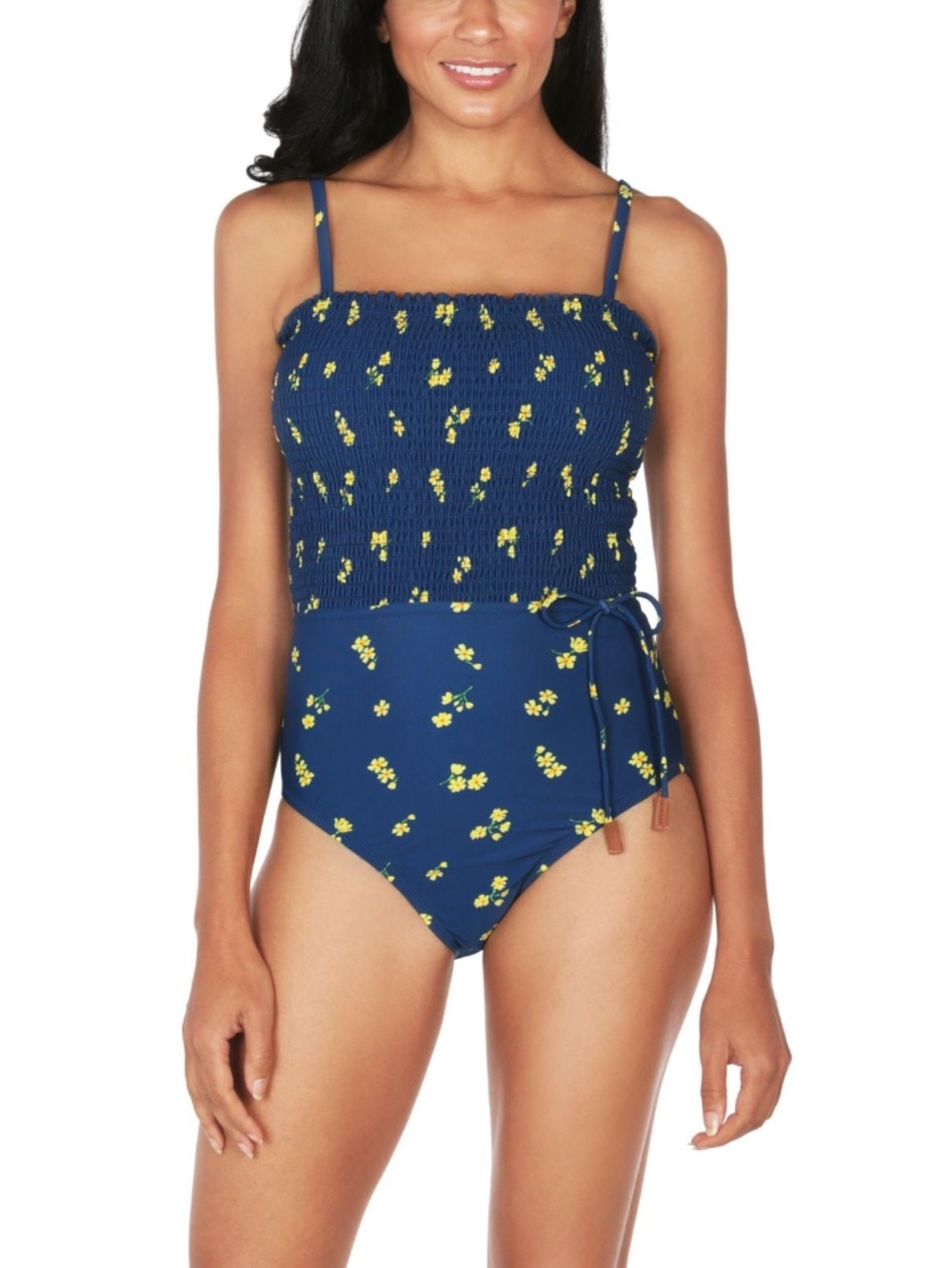 Sperry Black One-Piece Swimsuit with Yellow Floral Print | L
